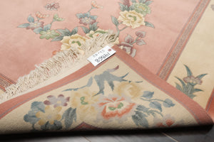 5x8 Rose, Ivory, Aqua Color Hand Knotted French Aubusson Savonnerie Wool Traditional Oriental Rug
