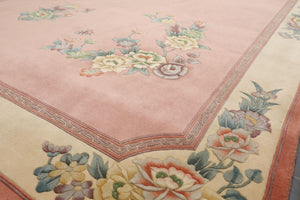 5x8 Rose, Ivory, Aqua Color Hand Knotted French Aubusson Savonnerie Wool Traditional Oriental Rug