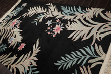 5x8 Black, Aqua, Mint Color Hand Knotted French Aubusson Savonnerie Wool Traditional Oriental Rug