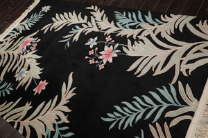 5x8 Black, Aqua, Mint Color Hand Knotted French Aubusson Savonnerie Wool Traditional Oriental Rug