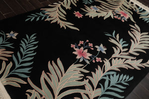 5x8 Black, Aqua, Mint Color Hand Knotted French Aubusson Savonnerie Wool Traditional Oriental Rug