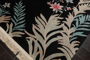 5x8 Black, Aqua, Mint Color Hand Knotted French Aubusson Savonnerie Wool Traditional Oriental Rug