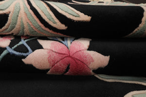 5x8 Black, Aqua, Mint Color Hand Knotted French Aubusson Savonnerie Wool Traditional Oriental Rug