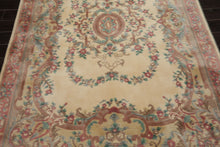 6x9 Ivory, Blush, Brown Color Hand Knotted French Aubusson Savonnerie New Zealand Wool Traditional Oriental Rug