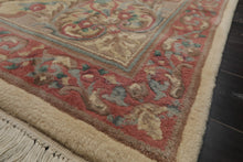 6x9 Ivory, Blush, Brown Color Hand Knotted French Aubusson Savonnerie New Zealand Wool Traditional Oriental Rug