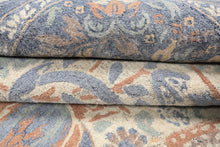 Multi Size Ivory Blue Aqua Color Hand Hooked William Morris Wool Traditional Oriental Rug