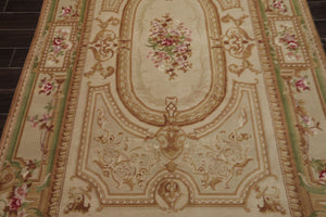 5x8 Beige, Tan, Green Color Hand Woven Aubusson Savonnerie Wool Traditional Oriental Rug