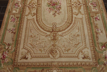 5x8 Beige, Tan, Green Color Hand Woven Aubusson Savonnerie Wool Traditional Oriental Rug