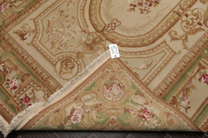 5x8 Beige, Tan, Green Color Hand Woven Aubusson Savonnerie Wool Traditional Oriental Rug