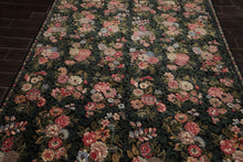 6x9 Black, Green, Ivory Color Hand Knotted Aubusson Savonnerie Wool Traditional Oriental Rug