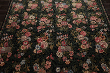 6x9 Black, Green, Ivory Color Hand Knotted Aubusson Savonnerie Wool Traditional Oriental Rug