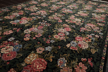 6x9 Black, Green, Ivory Color Hand Knotted Aubusson Savonnerie Wool Traditional Oriental Rug