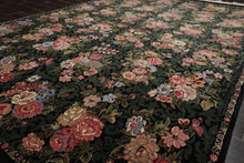 6x9 Black, Green, Ivory Color Hand Knotted Aubusson Savonnerie Wool Traditional Oriental Rug