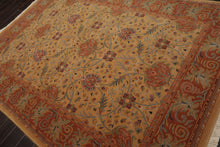6x9 Gold, Burnt Orange, Green Color Machine Made French Aubusson Savonnerie New Zealand Wool Transitional Oriental Rug
