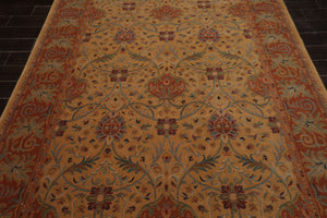 6x9 Gold, Burnt Orange, Green Color Machine Made French Aubusson Savonnerie New Zealand Wool Transitional Oriental Rug