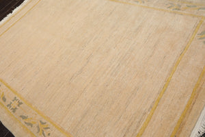 6x9 Oatmeal, Gold, Gray Color Hand Knotted Tibetan New Zealand Wool Art Deco Oriental Rug