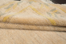 6x9 Oatmeal, Gold, Gray Color Hand Knotted Tibetan New Zealand Wool Art Deco Oriental Rug