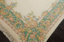 6x9 Ivory, Aqua, Peach Color Hand Knotted Aubusson Savonnerie Wool Traditional Oriental Rug