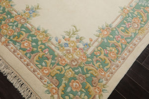 6x9 Ivory, Aqua, Peach Color Hand Knotted Aubusson Savonnerie Wool Traditional Oriental Rug