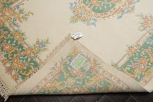 6x9 Ivory, Aqua, Peach Color Hand Knotted Aubusson Savonnerie Wool Traditional Oriental Rug