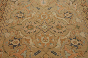 6x7 Khaki, Light Peach, Ivory Color Hand Knotted Aubusson Savonnerrie Wool Traditional Oriental Rug
