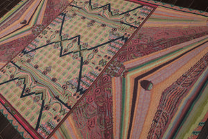 6x9 Lime, Pink, Teal Color Hand Woven French Needlepoint Wool Art Deco Oriental Rug