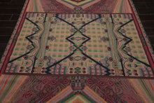 6x9 Lime, Pink, Teal Color Hand Woven French Needlepoint Wool Art Deco Oriental Rug