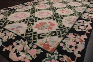 5x8 Blush, Black, Aqua Color Hand Woven French Needlepoint Wool Traditional Oriental Rug