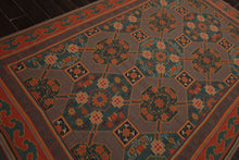 6x9 Teal, Orange, Gold Color Hand Woven French Needlepoint Wool Art Deco Oriental Rug