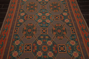 6x9 Teal, Orange, Gold Color Hand Woven French Needlepoint Wool Art Deco Oriental Rug