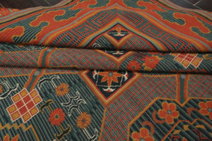 6x9 Teal, Orange, Gold Color Hand Woven French Needlepoint Wool Art Deco Oriental Rug