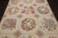 6x9 Ivory, Rose, Blue Color Hand Woven French Needlepoint Wool Traditional Oriental Rug