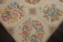 6x9 Ivory, Rose, Blue Color Hand Woven French Needlepoint Wool Traditional Oriental Rug