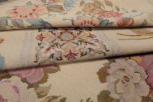 6x9 Ivory, Rose, Blue Color Hand Woven French Needlepoint Wool Traditional Oriental Rug