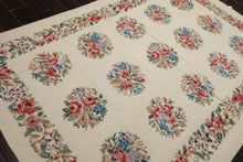 6x9 Ivory, Rose, Red Color Hand Woven French Needlepoint Wool Traditional Oriental Rug