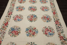 6x9 Ivory, Rose, Red Color Hand Woven French Needlepoint Wool Traditional Oriental Rug