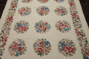 6x9 Ivory, Rose, Red Color Hand Woven French Needlepoint Wool Traditional Oriental Rug