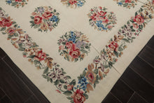 6x9 Ivory, Rose, Red Color Hand Woven French Needlepoint Wool Traditional Oriental Rug