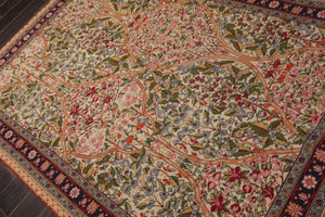 5x8 Ivory, Black, Rose Color Hand Woven French Needlepoint Wool Traditional Oriental Rug