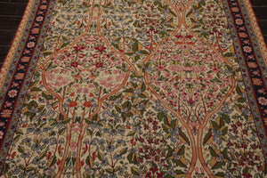 5x8 Ivory, Black, Rose Color Hand Woven French Needlepoint Wool Traditional Oriental Rug