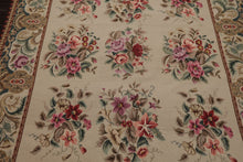 6x9 Ivory, Teal, Brown Color Hand Woven French Needlepoint Wool Traditional Oriental Rug