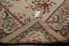6x9 Ivory, Teal, Brown Color Hand Woven French Needlepoint Wool Traditional Oriental Rug