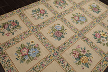 6x9 Khaki, Green, Blue Color Hand Woven French Needlepoint Wool Traditional Oriental Rug
