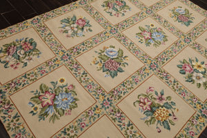 6x9 Khaki, Green, Blue Color Hand Woven French Needlepoint Wool Traditional Oriental Rug