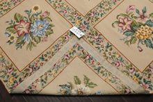 6x9 Khaki, Green, Blue Color Hand Woven French Needlepoint Wool Traditional Oriental Rug