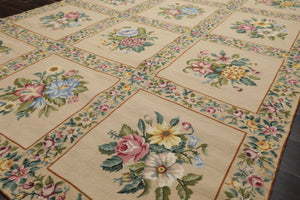 6x9 Khaki, Green, Blue Color Hand Woven French Needlepoint Wool Traditional Oriental Rug