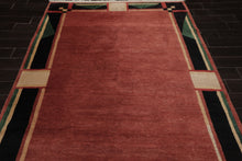 6x9 Rust, Black, Green Color Hand Knotted Tibetan New Zealand Wool Art Deco Oriental Rug
