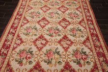 6x9 Beige, Fuschia, Green Color Hand Knotted Aubusson Savonnerrie Wool Traditional Oriental Rug