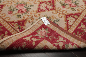6x9 Beige, Fuschia, Green Color Hand Knotted Aubusson Savonnerrie Wool Traditional Oriental Rug