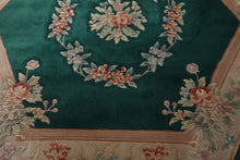 Square Emerald, Tan, Taupe Color Hand Knotted Aubusson Savonnerrie Wool Traditional Oriental Rug